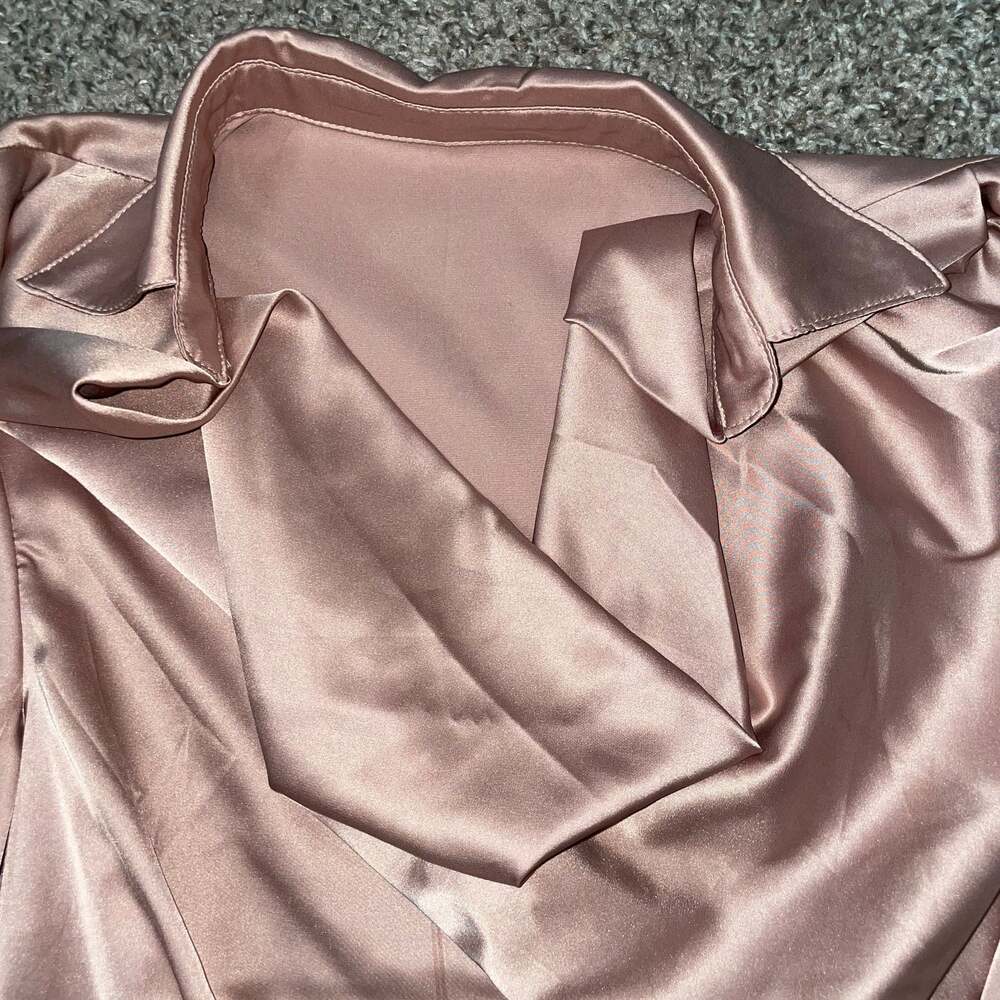 LYANER Women's Satin Collar Neck Drape Ruched Front Long Sleeve - Picture 3 of 4